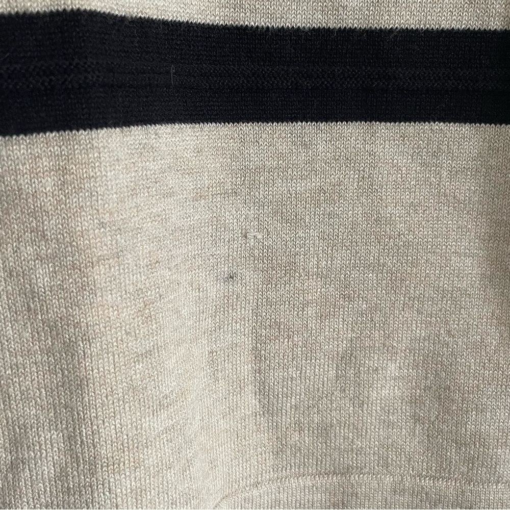 $10 SALE Neutral Striped Lightweight Sweater Knit Top Shoulder Button Accents - Picture 7 of 9